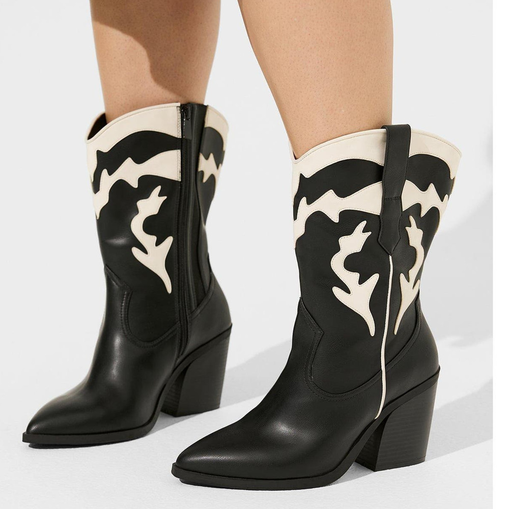 New Torrid 10.5WW Wide Width Western Cowboy 3.5" Heel Mid Calf Boots Bootie Punk